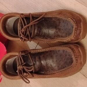 Justin Cappie  Brown Ostrich Print Men's round mocc toe lace up boots